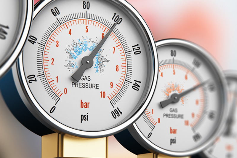 A close-up of personalised pressure gauges