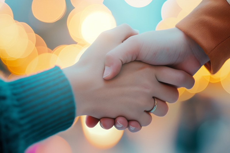 A close-up of hands shaking